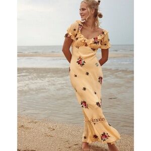 NWT XS BALI Santa Cruz Ruffle Dress Free People Golden Sands  Gorgeous dress